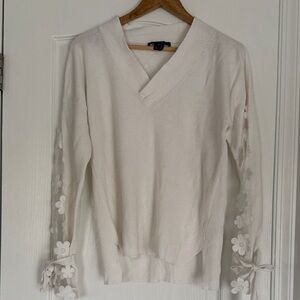 French Connection Cream V-Neck Sweater with Floral Accents